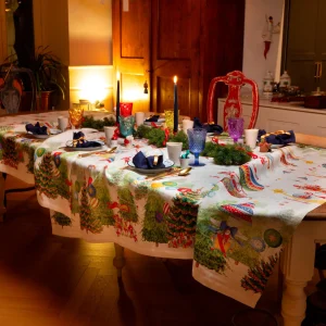 Tessitura Toscana Telerie Tovaglia Natalizia E/O Runner In Puro Lino Air Christmas