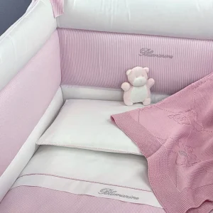 Blumarine Baby Completo Copripiumino Lettino Con Paracolpi In Percalle Di Cotone Navy