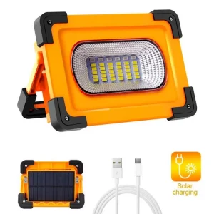 Faro Led da lavoro portatile 30W Power bank Nero e giallo Alimentazione a batteria e pannello solare IP66 Bianco freddo 6000K Dimmerabile M LEDME
