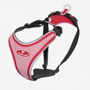 PRATIKO Pettorina Active Hanatomika Bulldog con chiusura sulla Schiena Rossa con fantasie Bianche