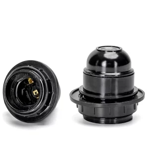 Portalampada E27 Nero 250V filettato con ghiera morsettiera a vite autobloccante in bachelite Aigostar