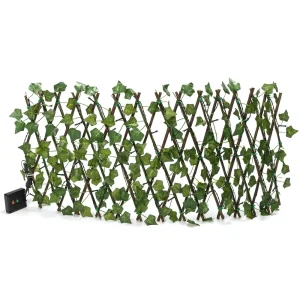 Siepe artificiale luminosa 56 Led a energia solare Recinzione grigliato in legno con foglie di edera da 2 metri alta 30cm Bianco caldo Aigostar